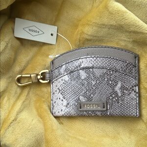 👑 NWT NEW SNAKESKIN FOSSIL CARD HOLDER WALLET WITH KEYCHAIN ATTATCHMENT